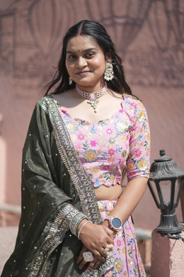 Blush Pink Floral Embroidered Festive Lehenga Set