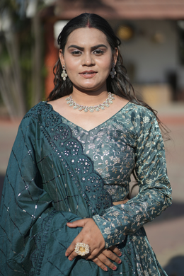 Emerald Green Embroidered Designer Lehenga Set
