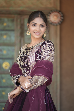 Royal Wine Purple Embroidered Festive Lehenga Set