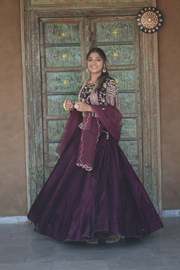 Royal Wine Purple Embroidered Festive Lehenga Set