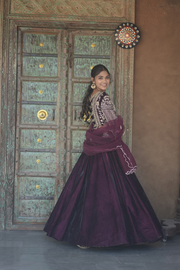 Royal Wine Purple Embroidered Festive Lehenga Set