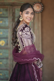 Royal Wine Purple Embroidered Festive Lehenga Set