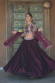 Royal Wine Purple Embroidered Festive Lehenga Set